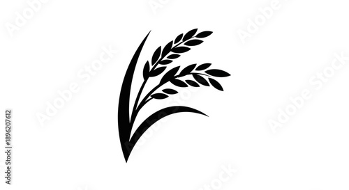 Black Silhouette of Two Rice Stalks and Leaves