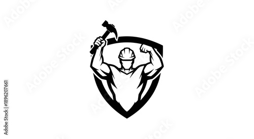 Construction worker with hammer logo