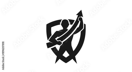 Silhouette Man with Shield and Arrow Graphic