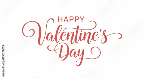 Red Valentine's Day greeting text on a white background with elegant calligraphy and decorative swirls.