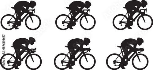 Silhouettes of Cyclists Riding Bicycles in a Row Formation