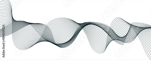 Abstract black blend wave lines on transparent background. Geometric Technology, data frequency gradient lines., Flowing, and Dynamic Ribbon Pattern of Thin, Intertwined Lines. 