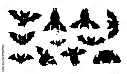 Halloween Cute Bat Sticker Cartoon Vector Icon Set