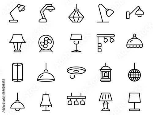 Modern lighting fixtures icons for home and office decor