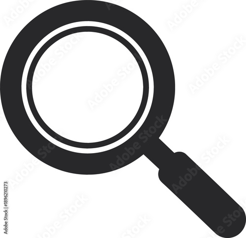 Black magnifying glass silhouette vector icon isolated on white background for search and discovery interface design.