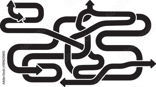 Confusing maze with multiple arrows and directions to follow