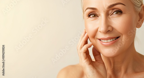 Natural Beauty in Focus Serene Smiling Mature Women Embracing Skin Care and Radiance Outdoors