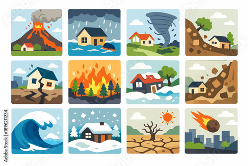 Natural Disasters Around a Home Flat Design Simple