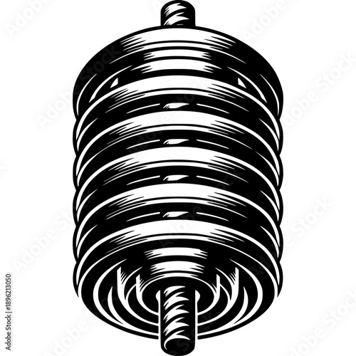 Coil Spring Illustration: A detailed black and white illustration of a coil spring, showcasing its helical shape and mechanical function.