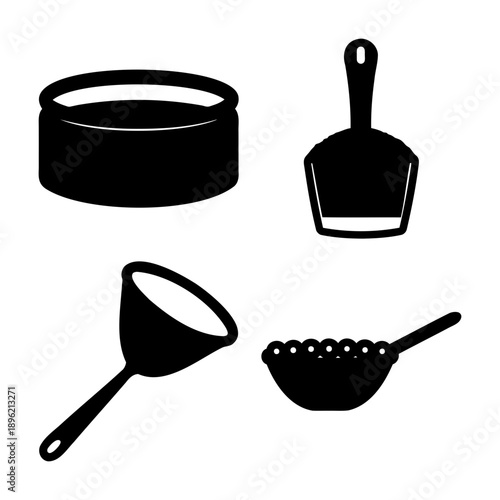 Collection of kitchen utensils silhouette vector icon set for cooking and baking needs