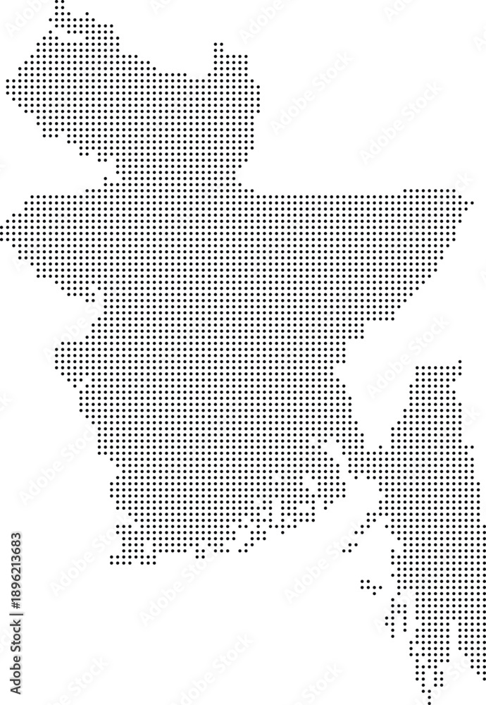 Obraz premium Black dot silhouette of Bangladesh on white background