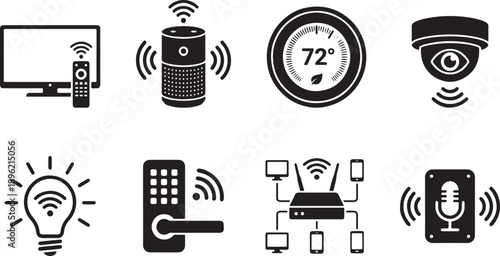 Smart home device icons illustrating modern connected technology for automated living Vector