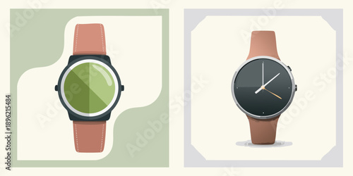 Collection of Modern Minimalist Wristwatch Illustrations for Time-Related Concepts and Fashion Accessories Design Elements