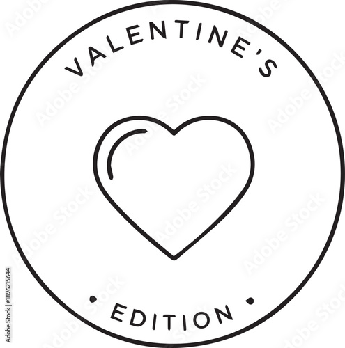 Valentine’s edition heart badge – minimalist round love logo label for seasonal sale, packaging and social media
