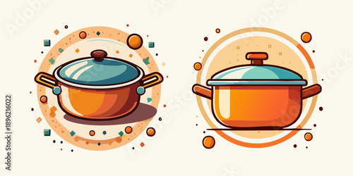 Charming cartoon cooking pots and saucepans in a delightful flat design, illustrating the joy of home culinary endeavors and kitchen essentials