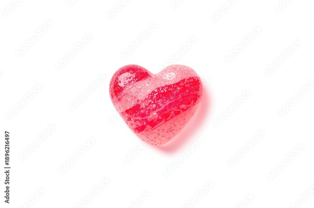 Obraz premium Single heart-shaped red and pink striped candy on a white surface
