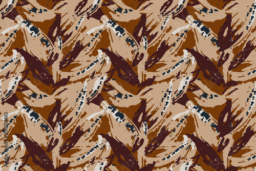 Seamless vector abstract pattern with expressive brush strokes in warm brown, beige, and maroon shades. Artistic textured design for fashion, fabric, and modern decor
