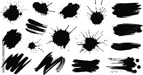 Black Ink Splatters and Brush Strokes Set