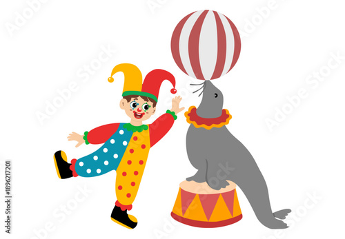 Circus, with circus clowns and elephants. Circus, fair, carnival. Vector illustrationVector illustration.