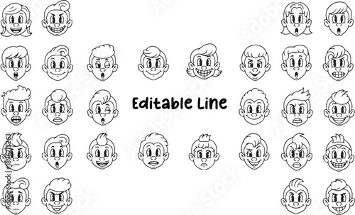 Wallpaper Mural Retro 1930s Cartoon Character Faces with Multiple Expressions Vector Set Torontodigital.ca