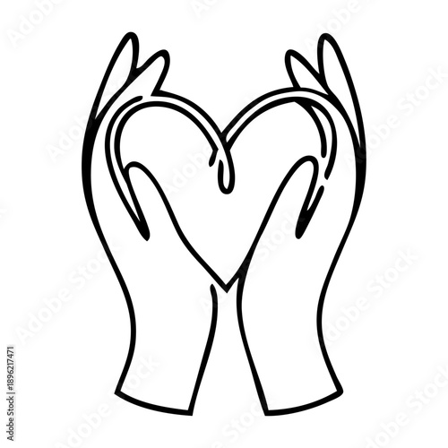 Símbolo caridad. Dibujo sencillo con línea continua de dos manos sosteniendo un corazón