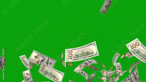Money explosions green screen, Falling money. American money paper one hundred dollars banknotes. 100 dollar bills loop bills. Cash money. Concept of investment and saving, wealth, corruption, income