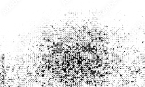 Dotted halftone texture background. Black and white pop art gradient overlay. Fading grunge gritty noise wallpaper. Weathered pixelated comic backdrop. Vector bitmap subtle vanishing surface retro