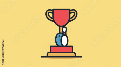 Bowling Trophy Icon With Ball and Pin