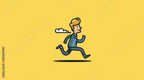 Cartoon Man Running in Business Suit