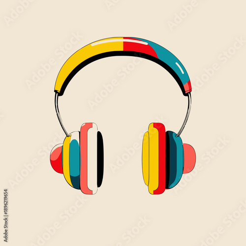 Colorful Retro Headphones Icon Vector Illustration