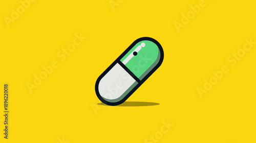 Green and White Medical Capsule Icon on Yellow