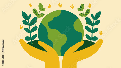 Green Hands Nurturing Planet Earth with Plants