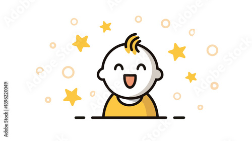 Happy Cartoon Baby With Stars And Bubbles
