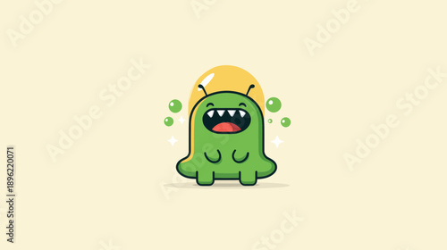 Happy Green Cartoon Alien Burping Bubbles