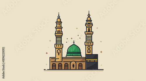Islamic Landmarks: Mosque and Kaaba Icon