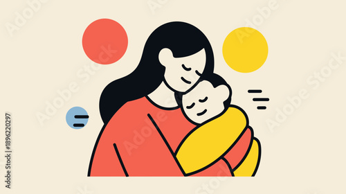 Mother holding her baby closely