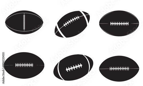 Variety of six black silhouette American football icons, perfect for sports event promotions and graphic assets.
