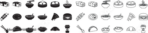 Big Set of Food Icons. Modern Black Glyph and Outline Vector Collection. isolated PNG with Transparent Background