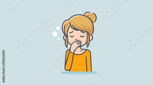 Tired cartoon girl with hand over mouth yawning