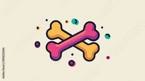 Two Crossed Bones Icon with Colorful Dots