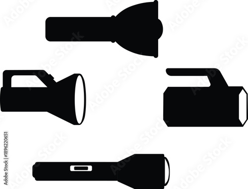 Collection of portable searchlight and flashlight vectors for outdoor camping emergency and lighting designs