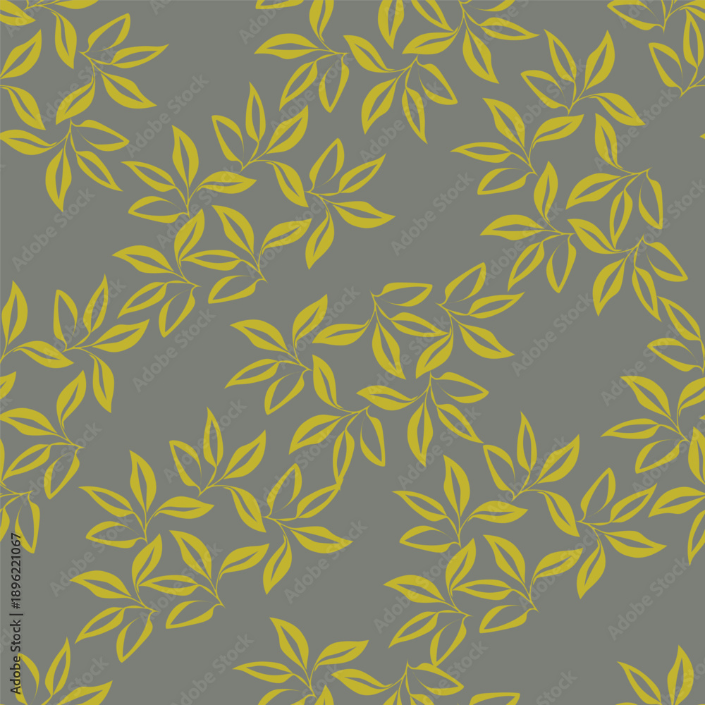 Fototapeta premium Seamless floral pattern with stylized yellow and white flowers, blue berries, and leaves on a sage green background. This modern, folk-art design is great for textiles, wallpaper, and spring decor