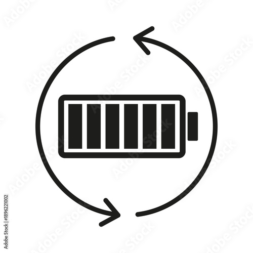 Battery charge icon. Energy cycle symbol. Power accumulator Vector. Renewable source.
