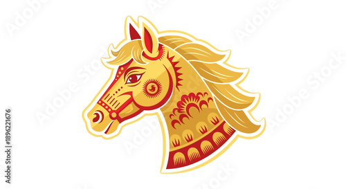 Vibrant horse head with stunning red and yellow design elements