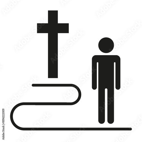 Spiritual journey illustration. Religious road symbol. Christianity path Vector. Individual faith pilgrimage movement.