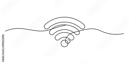 Abstract continuous line drawing of a wifi symbol representing wireless network connection