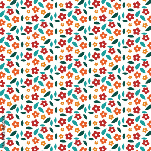 Seamless Floral Pattern with Colorful Flowers and Leaves