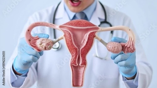 A uterus and ovary symbols for medical checks and PCOS screening. Generative AI