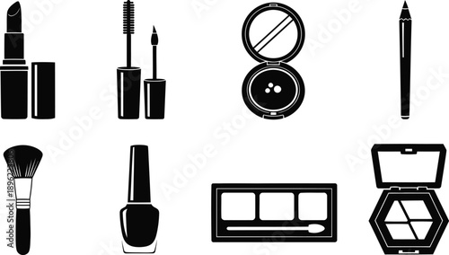 Silhouette of various makeup products and tools