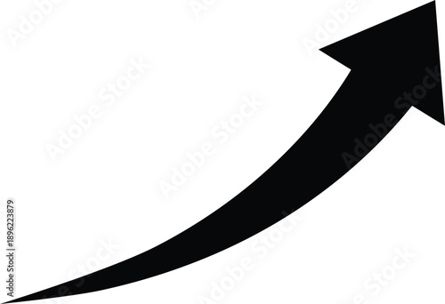 Silhouette of a curved arrow pointing upwards on a white background